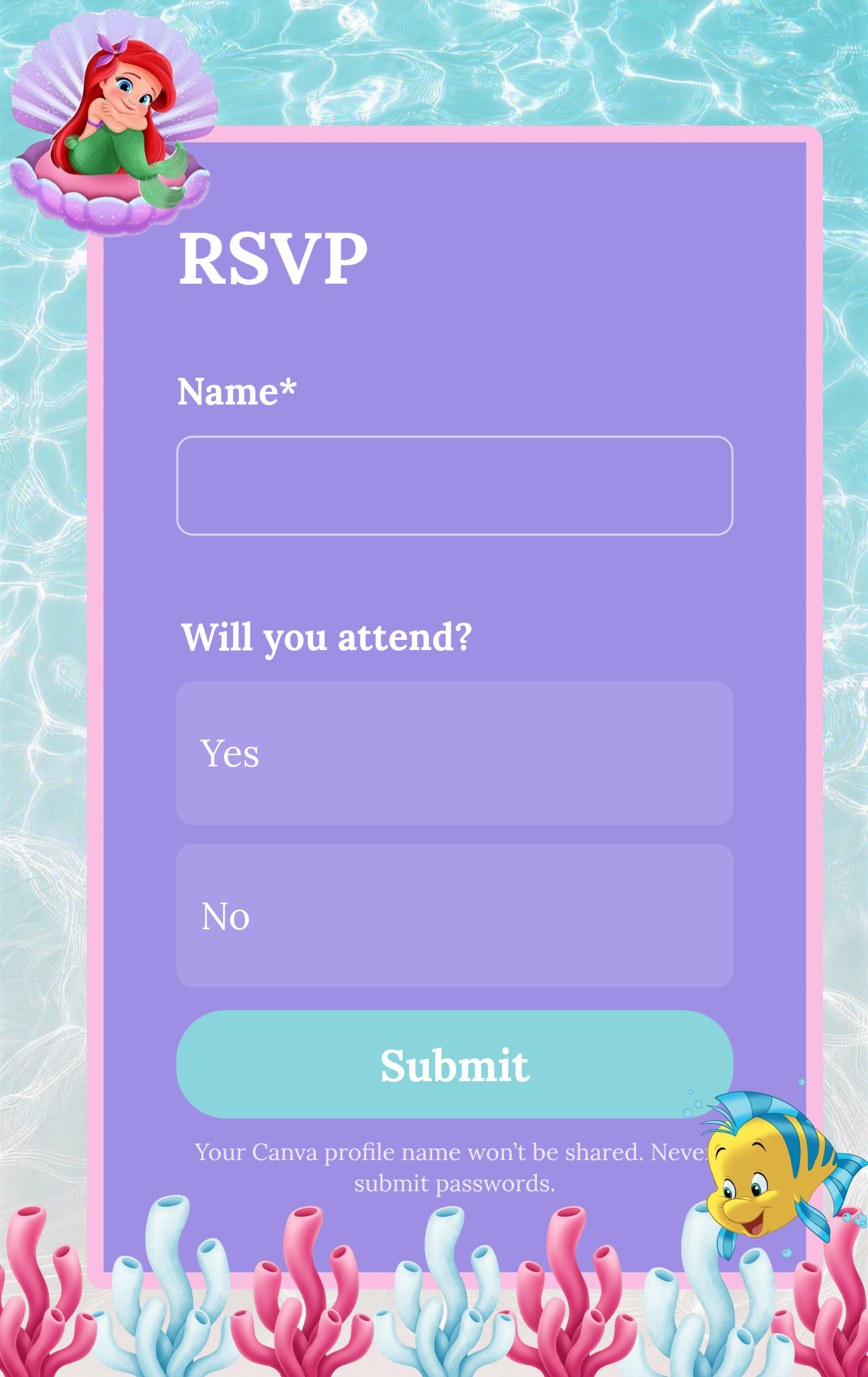 The Little Mermaid Birthday Digital Invitation