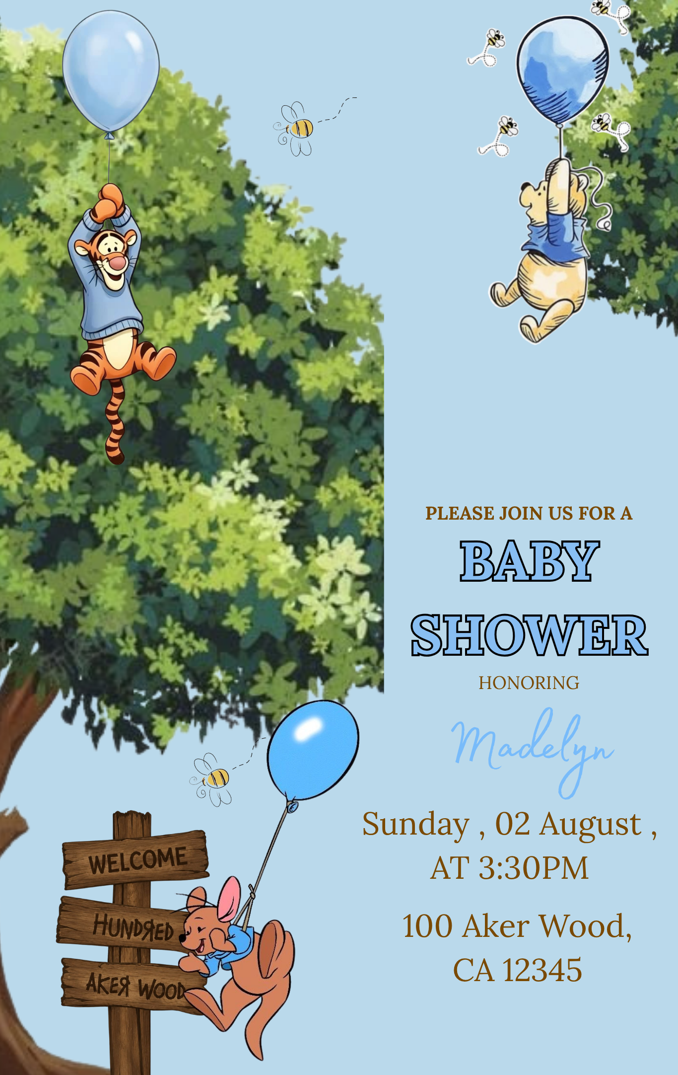 Winnie the Pooh Baby Shower Invitation| Baby Boy