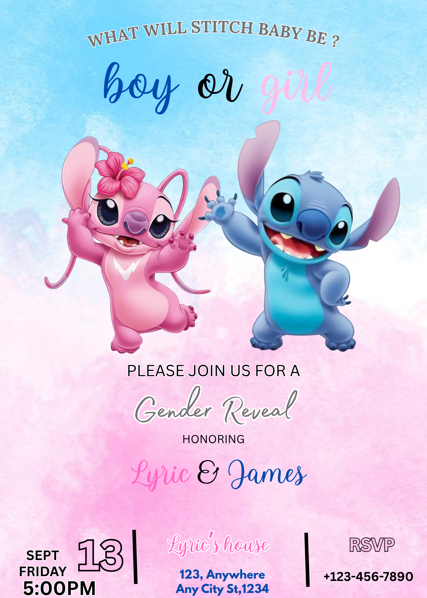 Stitch Gender Reveal Invitation