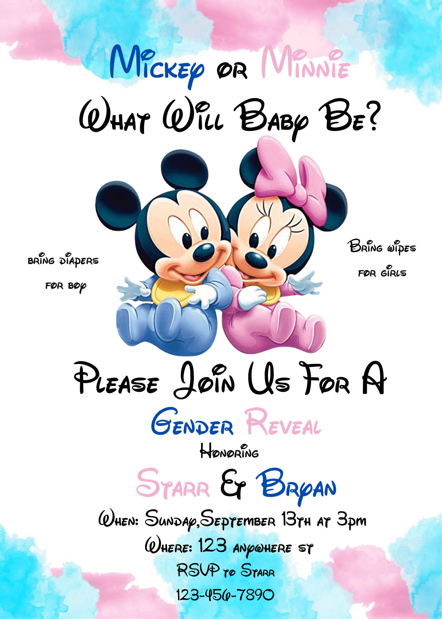 Mickey and Minnie Mouse Gender Reveal Invitation