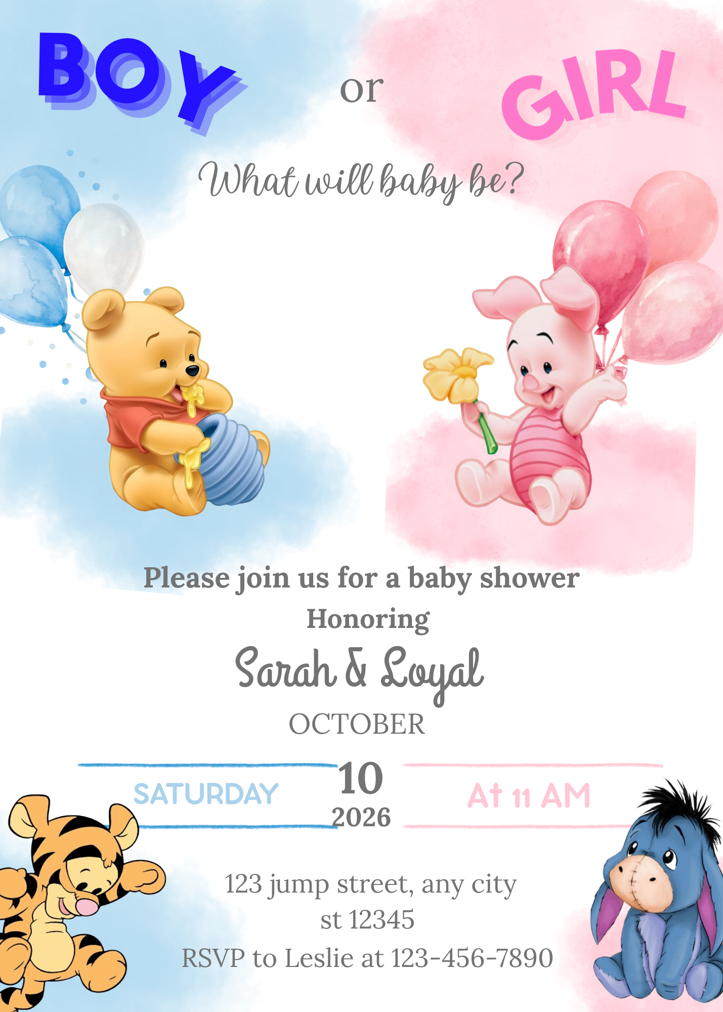 Winnie the Pooh Gender Reveal