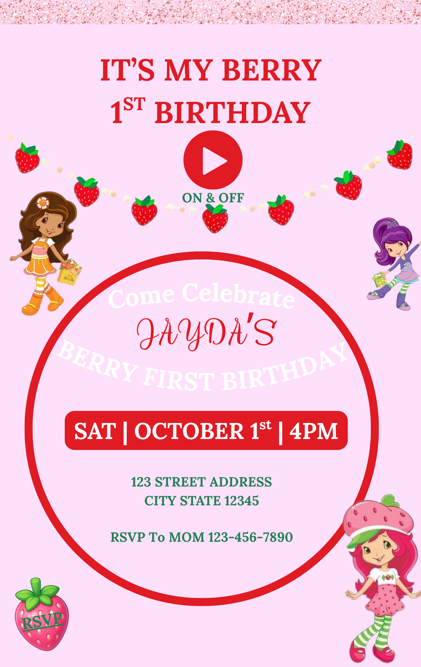 Strawberry Shortcake Birthday Invitation