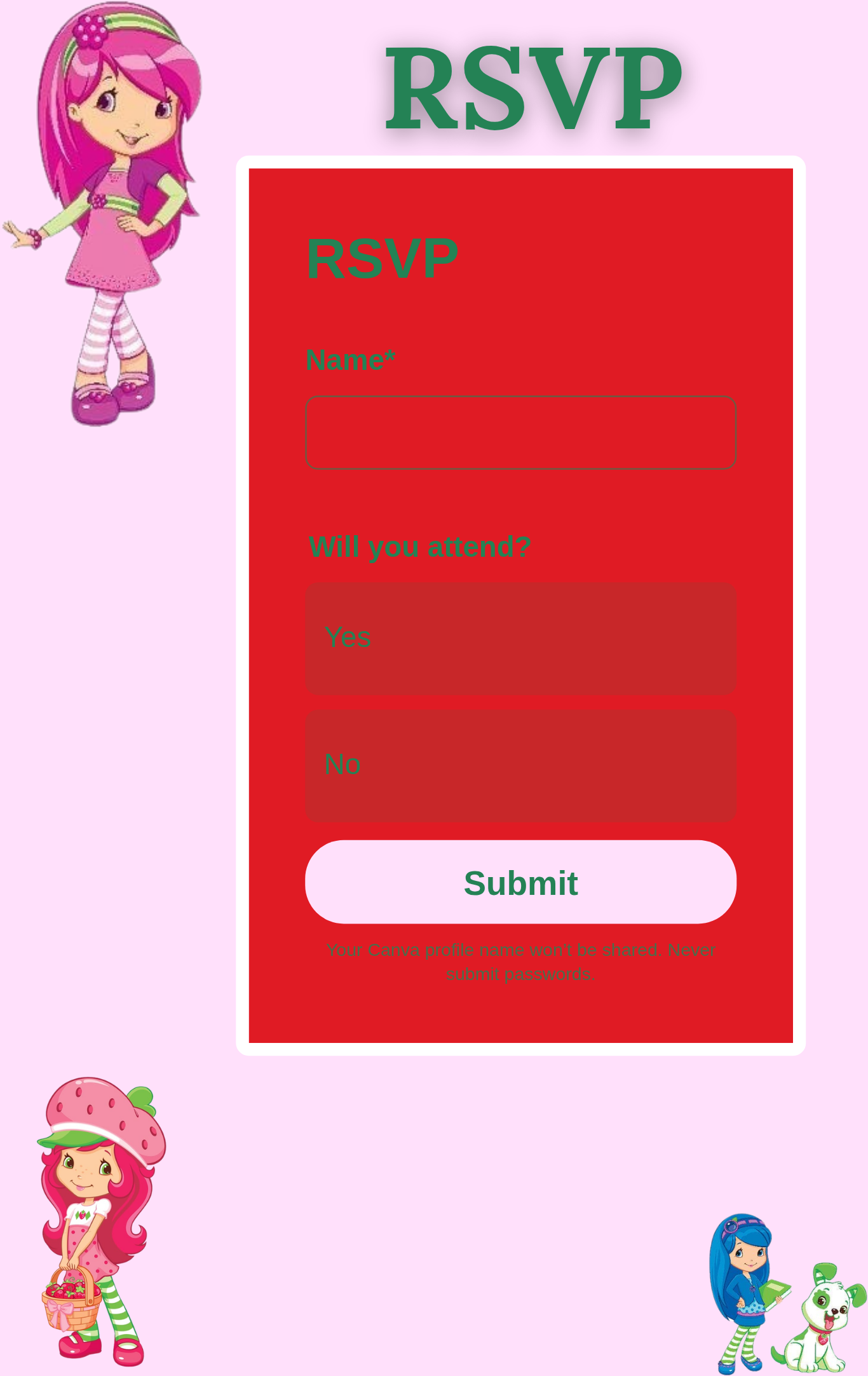 Strawberry Shortcake Birthday Invitation