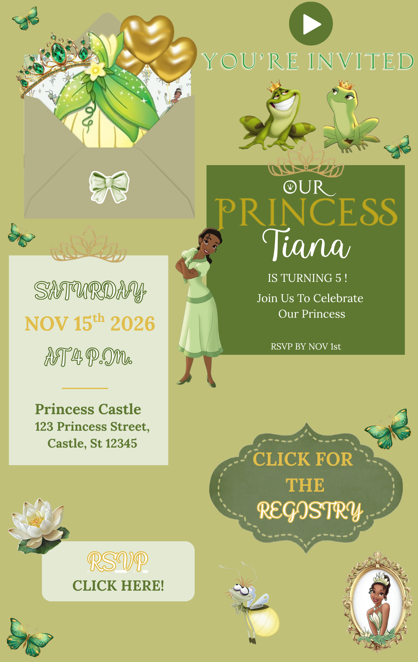 Princess & The Frog Birthday Invitation
