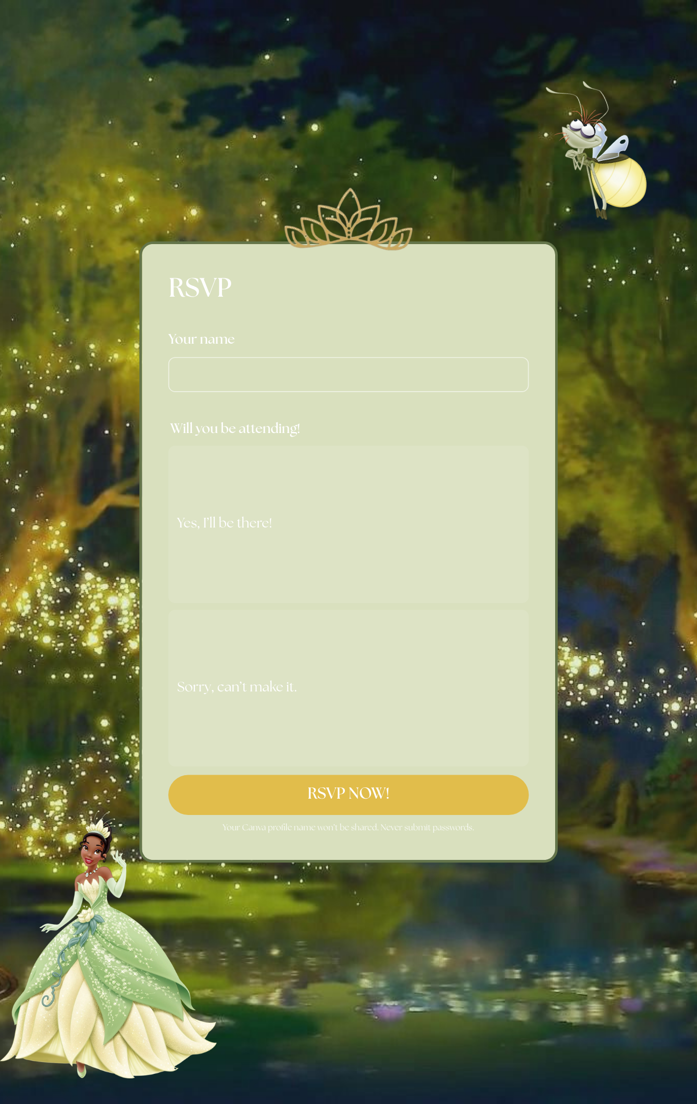 Princess & The Frog Birthday Invitation