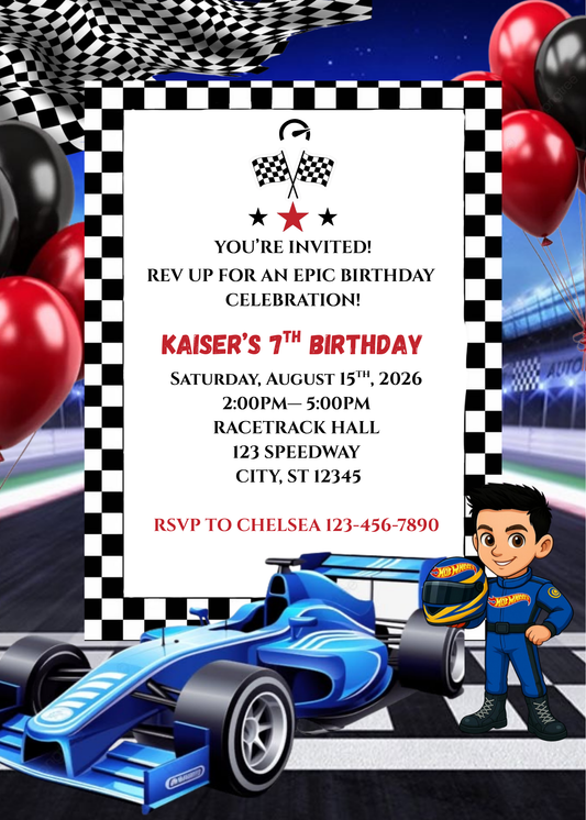 Racing Cars Theme Birthday Invitation